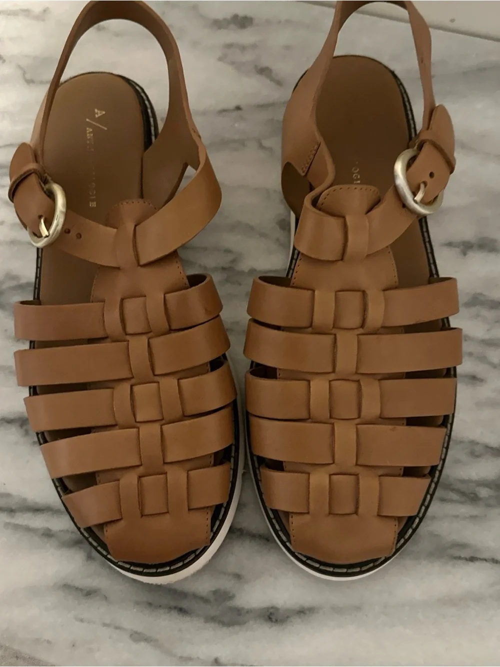 Anthropologie Women's Tan Leather Slingback Fisherman Sandals Sz 41